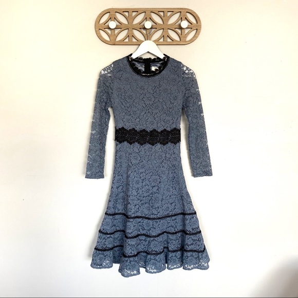 Metisu Blue Hollow Cutout Lace Swing Midi Dress Blue Sz Small - Picture 1 of 12